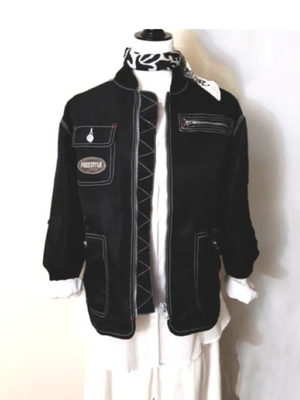 Windbreaker Black Padded Jacket ¾-Sleeve GirlWomen
